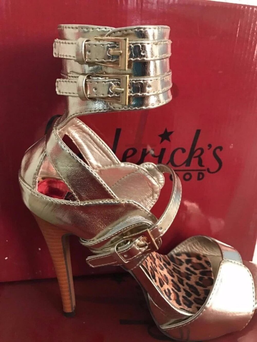 Fredericks of Hollywood 12165-70 Soft Gold Open Toe High Heels - Picture 3 of 3